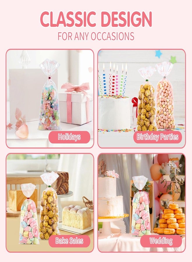 Docvania Cello Cellophane Treat Gift Bags Pink bow Cookie Bags 100 pcs 4 X 9 Goodie Bag with Ties for Mother's Day, Valentine's Day and Parties, Weddings - Image 5